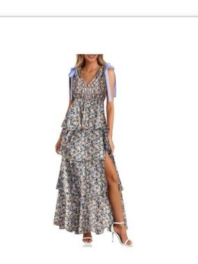 Floral Tiered Wedding Dress with Purple Accents